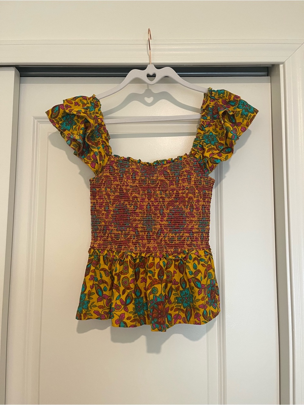 House of Harlow 1960 Yellow Floral Peplum Top